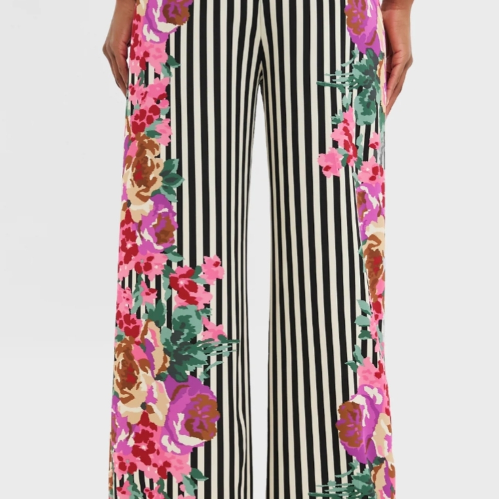 Tuckernuck Black and White Striped Floral Wide Leg Pants